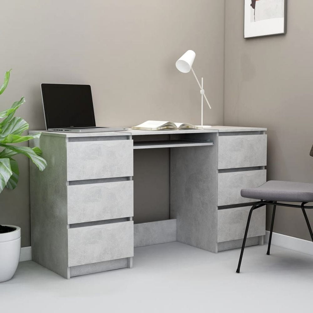 Vidaxl Písací stôl, betónovo sivý 140x50x77 cm, drevotrieska